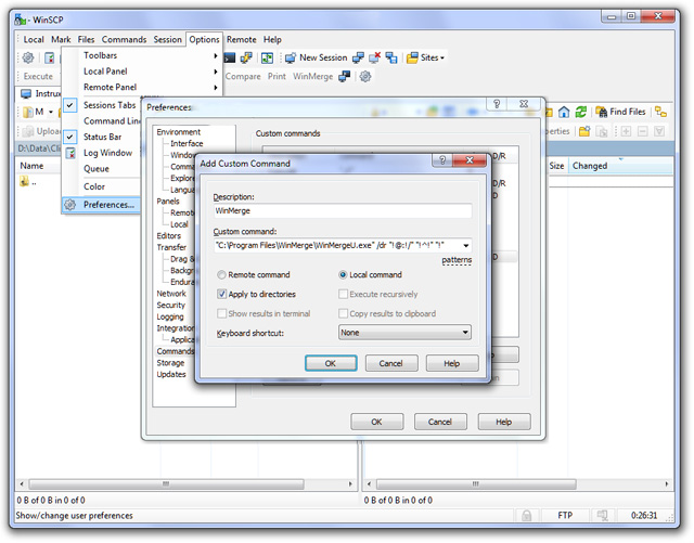 Screenshot of adding WinMerge to WinSCP