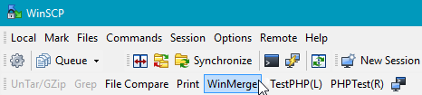 Screenshot of WinSCP with new WinMerge button