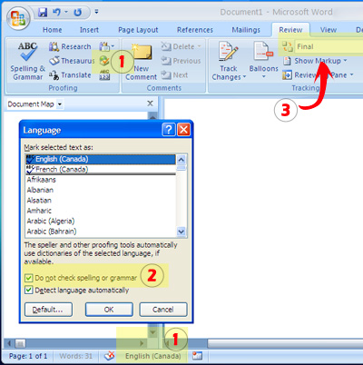 how to change microsoft word 2010 spell check to english